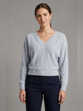 White House Black Market Grey Marled V-Neck Dolman Sleeve Crop Sweater